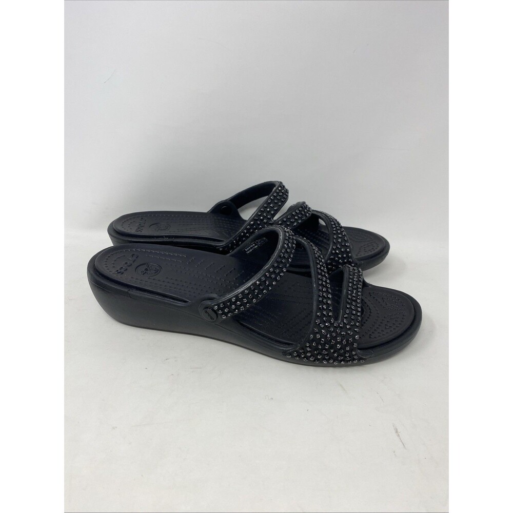 Crocs Patricia Strappy Sandals Women’s 10 Black Bead Wedge Summer Comfort Casual - Picture 5 of 7
